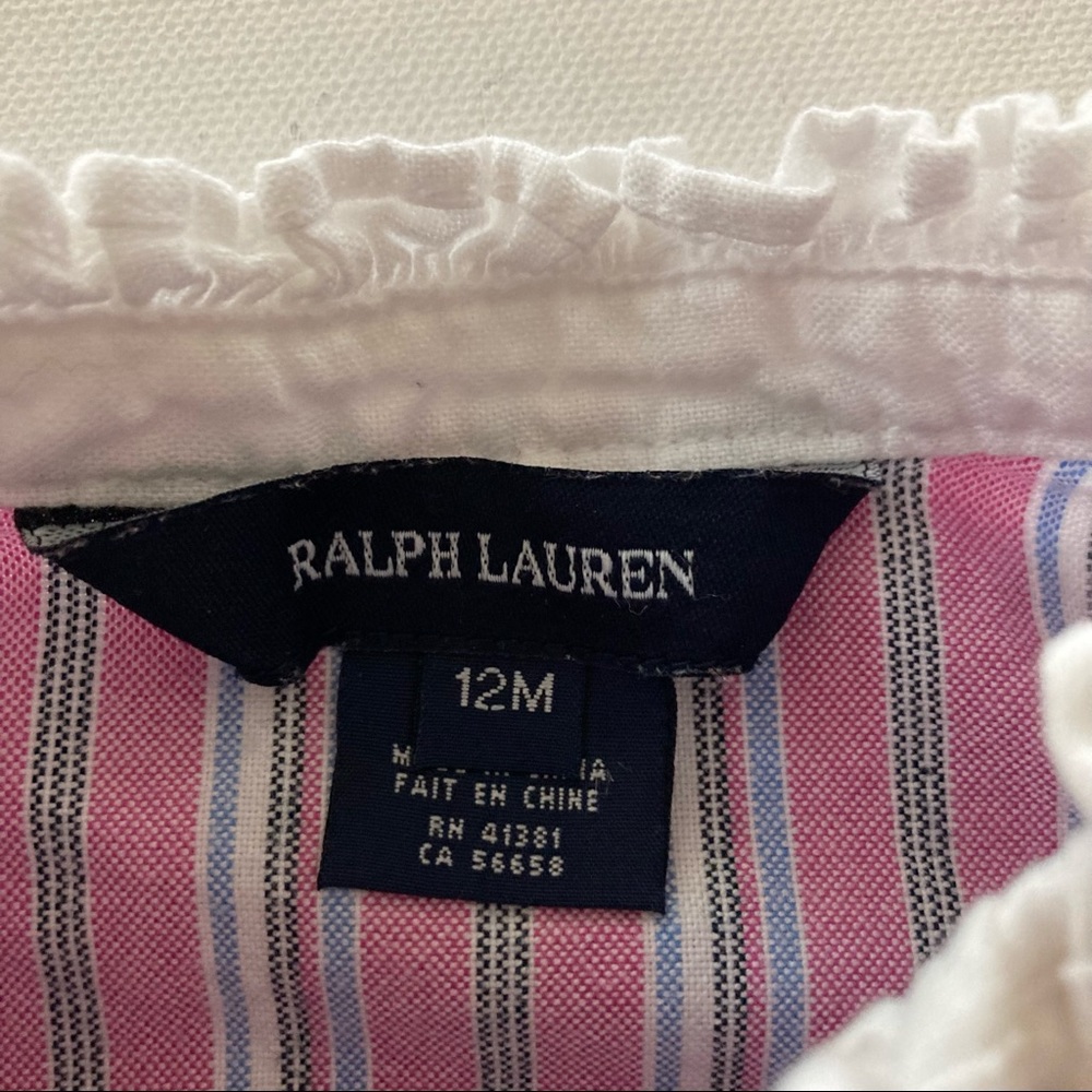 Ralph Lauren Baby Girl 12 Months Pink Stripe Shirt Top Spring Preppy - Picture 5 of 6